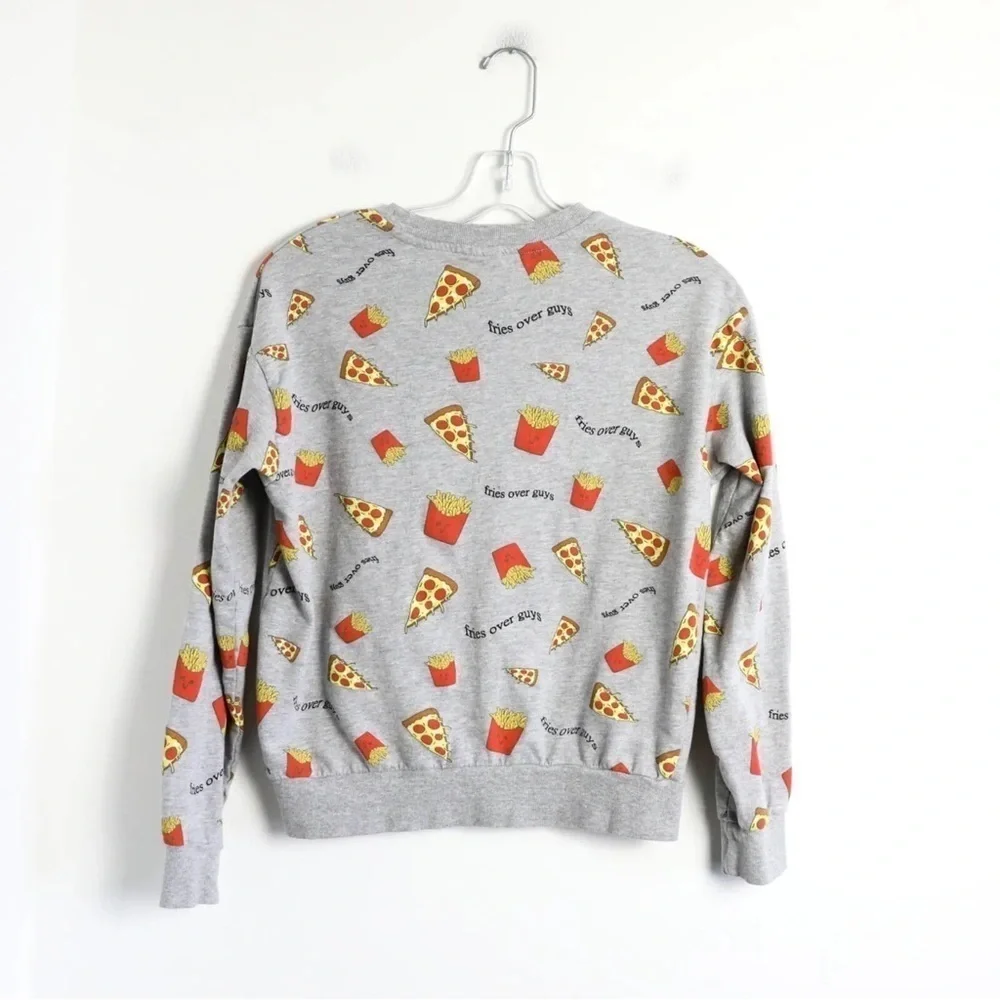 H&M Pizza print pullover fast food fun top grey fries over guys breakup cotton S - Picture 4 of 6